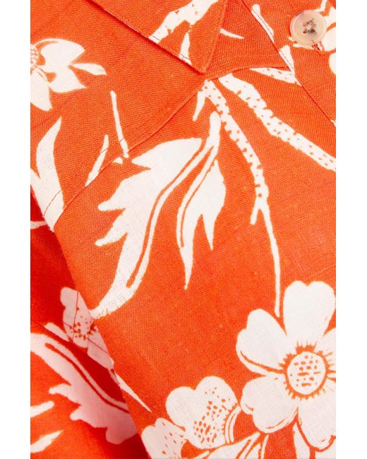 Mara Hoffman Orange Abbie Floral-print Hemp Midi Shirt Dress
