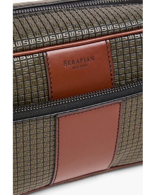 Serapian Brown Leather-trimmed Embossed Coated-canvas Wash Bag for men