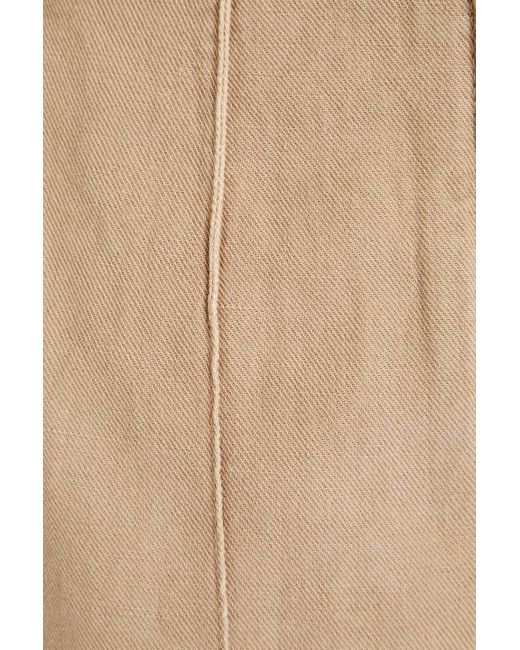 Brunello Cucinelli Natural Bead-embellished Cotton And Linen-blend Drill Shorts
