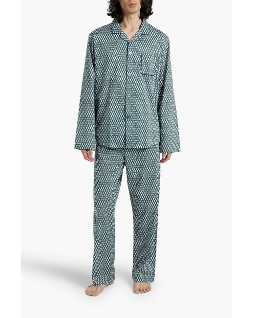 Derek Rose Blue Nelson Printed Cotton Pajama Set for men