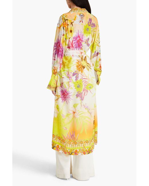 Camilla Yellow Crystal-Embellished Floral-Print Silk Crepe De Chine Robe