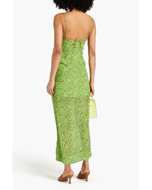 Ganni Green Floral-print Voile Maxi Dress