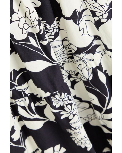 Maje White Floral-Print Cotton Midi Skirt