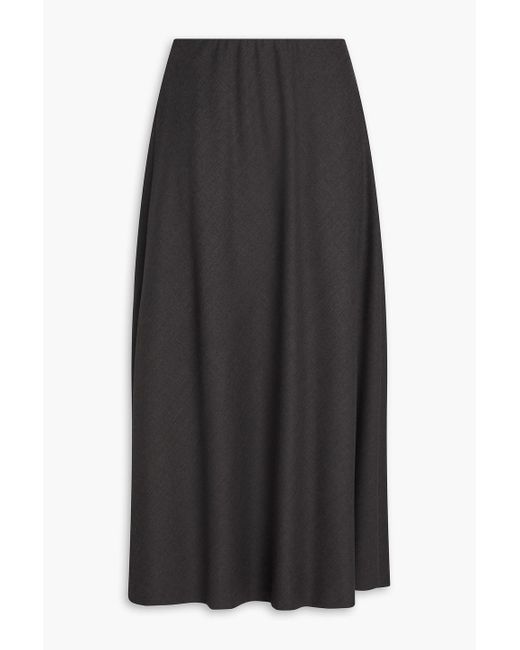 Brunello Cucinelli Black Wool-Blend Twill Midi Skirt