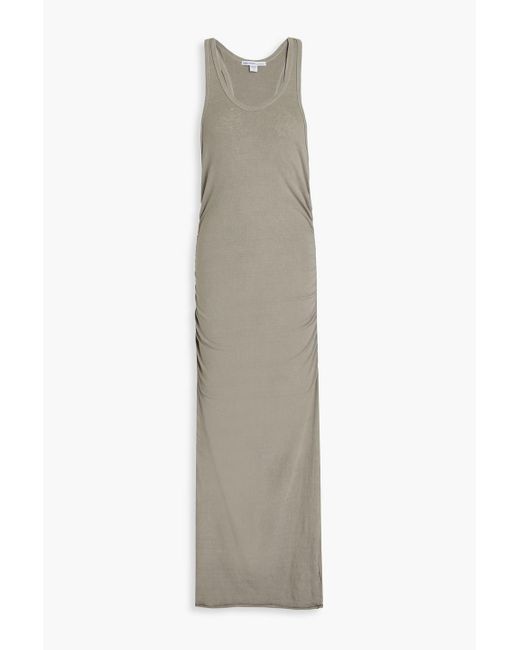 James Perse White Ruched Cotton-blend Jersey Midi Dress