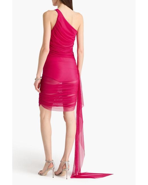 The Sei Pink One-shoulder Draped Stretch-mesh Mini Dress