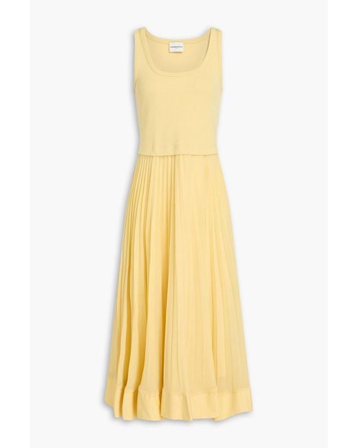 Claudie Pierlot Yellow Crepe, Cotton-jacquard And Poplin Midi Dress