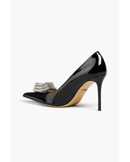 Mach & Mach Black Triple Heart Crystal-Embellished Patent-Leather Pumps