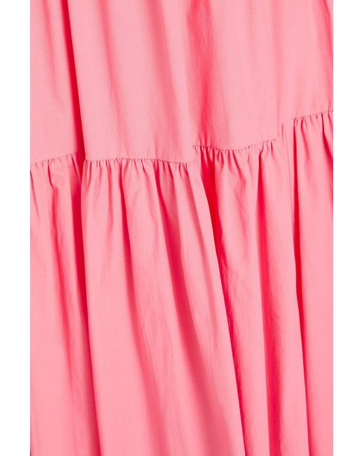 RED Valentino Pink Ruffled Tiered Stretch-cotton Poplin Midi Dress