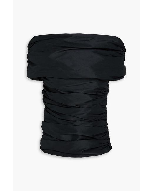 Coperni Black Off-the-shoulder Gathered Taffeta Top