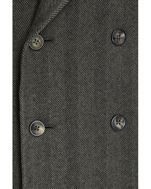 Boglioli Gray Double-breasted Herringbone Wool And Cashmere-blend Coat for men