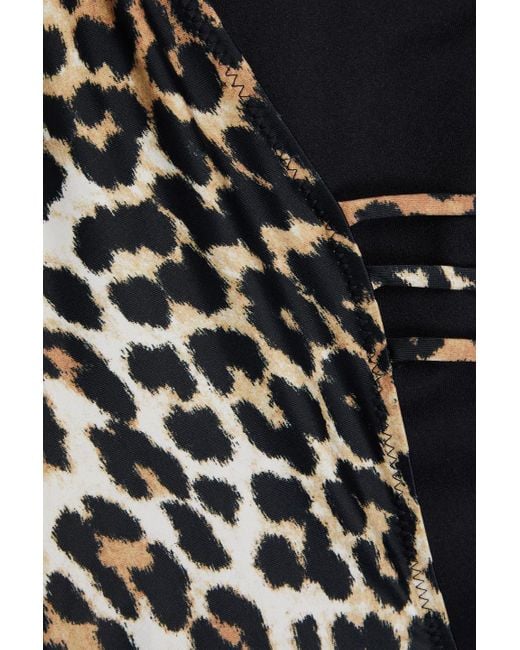 Ganni Black Badeanzug mit leopardenprint und cut-outs