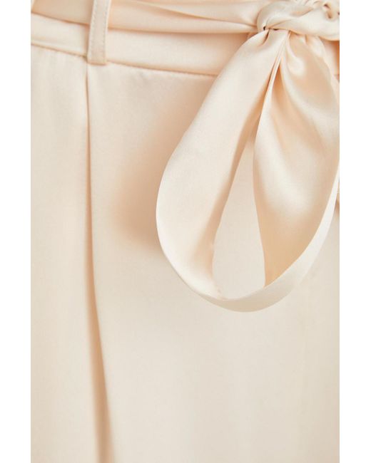 LeKasha White Gansu plissierte cropped hose mit weitem bein aus seiden-charmeuse