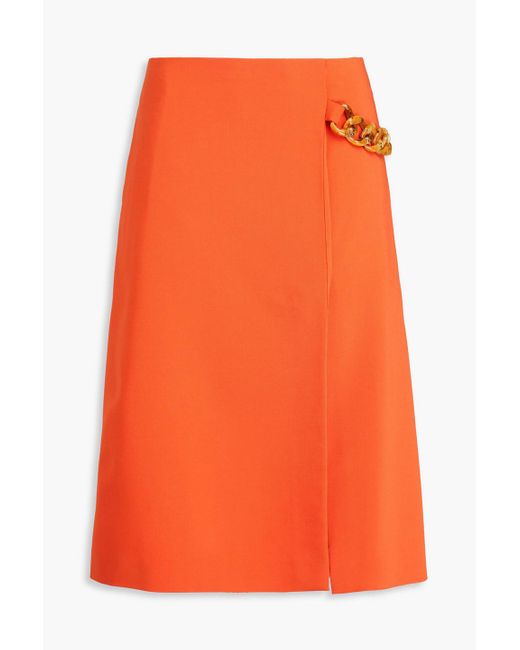 Stella McCartney Orange Wrap-effect Chain-embellished Twill Skirt