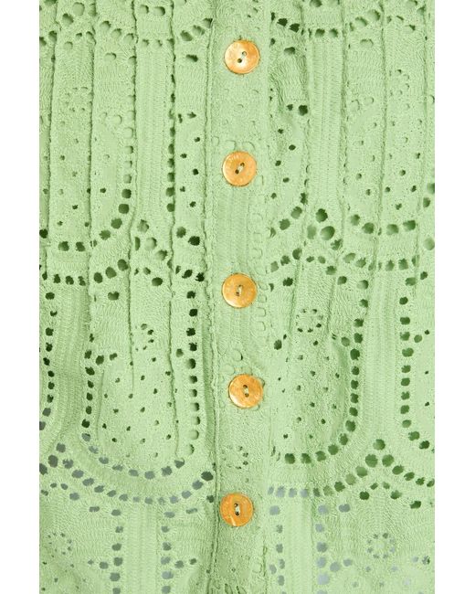 Farm Rio Green Pintucked Broderie Anglaise Cotton Shirt