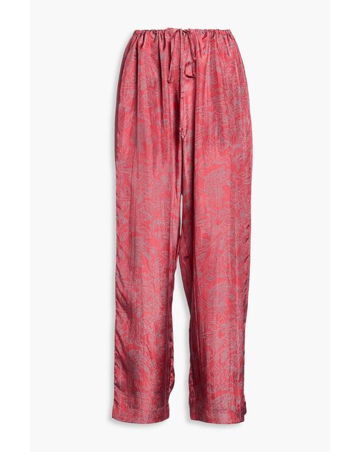 HANNAH Red Azra Printed Silk-satin Wide-leg Pants