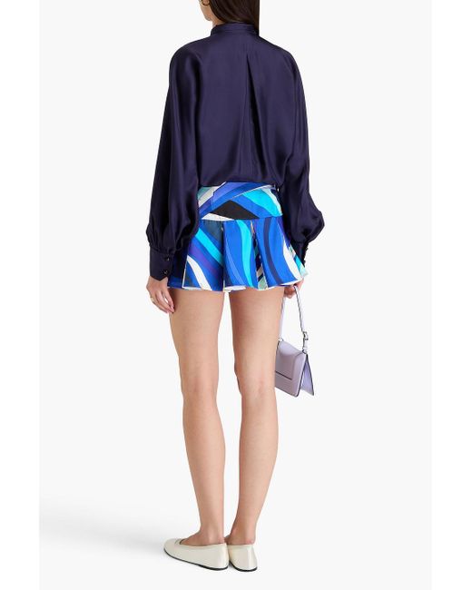 Emilio Pucci Blue Pleated Printed Silk-twill Mini Skirt