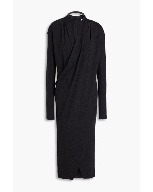 Brunello Cucinelli Black Wrap-effect Bead-embellished Wool-blend Jersey Midi Dress