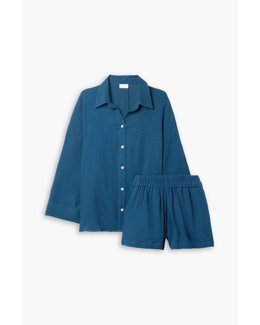 Pour Les Femmes Angel Crinkled Cotton gauze Pajama Set in Blue Lyst UK