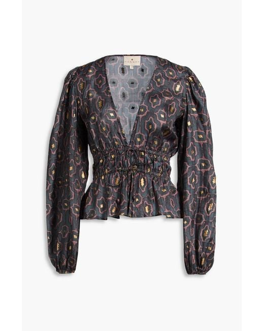 HANNAH Black Lola Printed Silk-satin Blouse