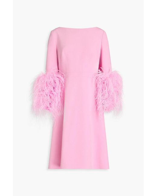 Huishan Zhang Pink Feather-trimmed Crepe Dress