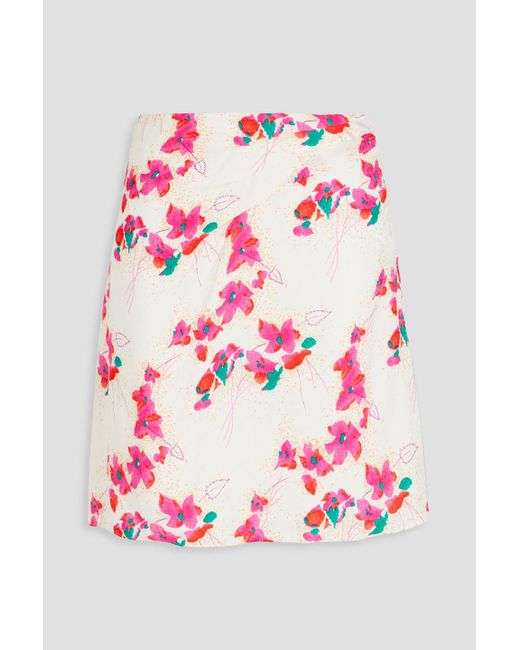 Ba&sh Pink Eka Floral-print Leopard-jacquard Mini Skirt