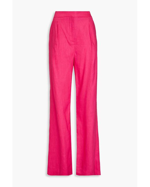Veronica Beard Pink Robinne Pleated Linen-blend Wide-leg Pants