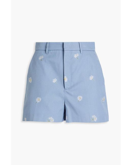 RED Valentino Blue Embroidered Cotton-twill Shorts