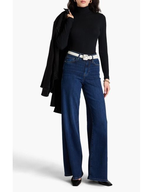 FRAME Black Ribbed Modal-Blend Jersey Turtleneck Top