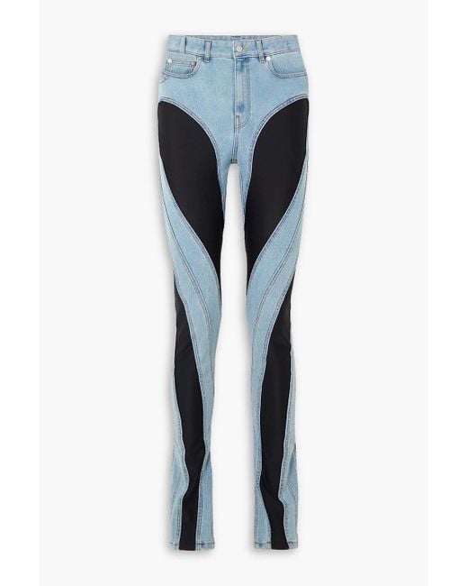 Mugler Blue Spiral Stretch Jersey-paneled Skinny Jeans
