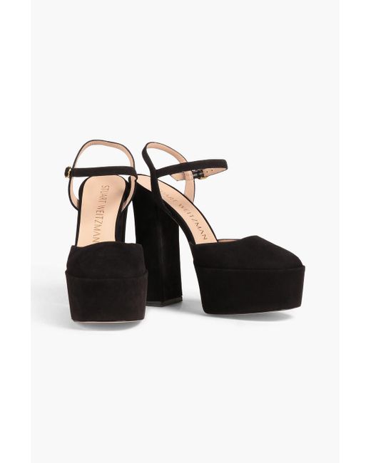 Stuart Weitzman Black Sky High 145 Suede Platform Pumps