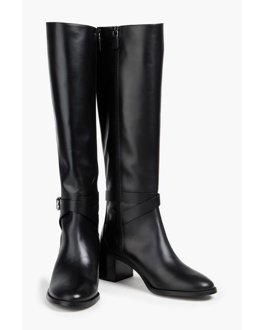 Stuart Weitzman Black Esme Buckled Leather Knee Boots