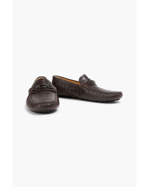Bally Brown Dravil Croc-Effect Leather Driving Shoes for men