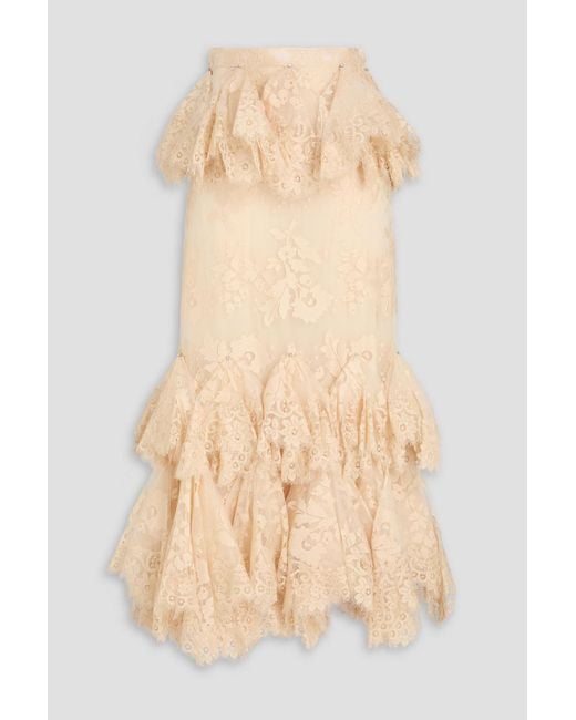 Zimmermann Natural Ruffled Cotton-Blend Corded Lace Maxi Skirt