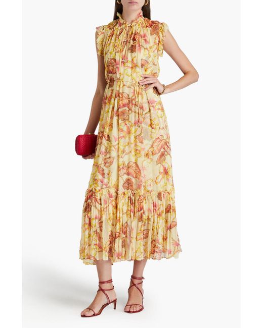 Zimmermann Metallic Ruffled Floral-print Crepon Midi Dress
