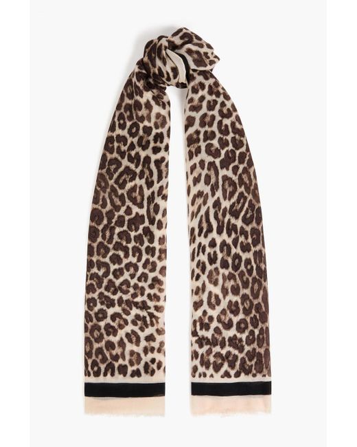 Zimmermann White Frayed Leopard-print Wool Scarf