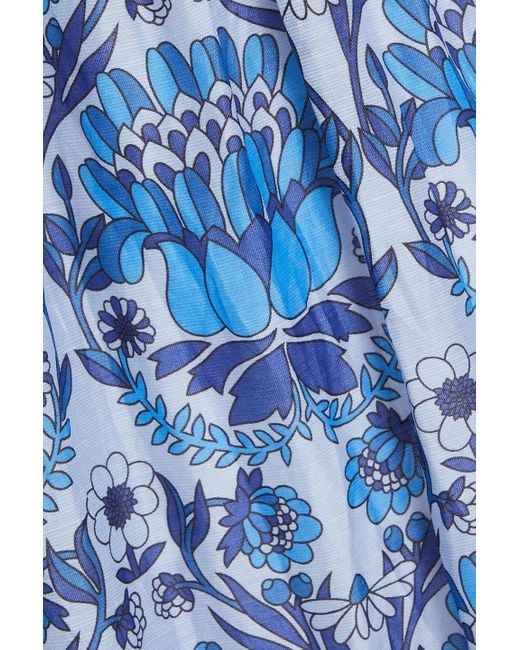 Sandro Blue Midikleid aus einer leinenmischung mit floralem print