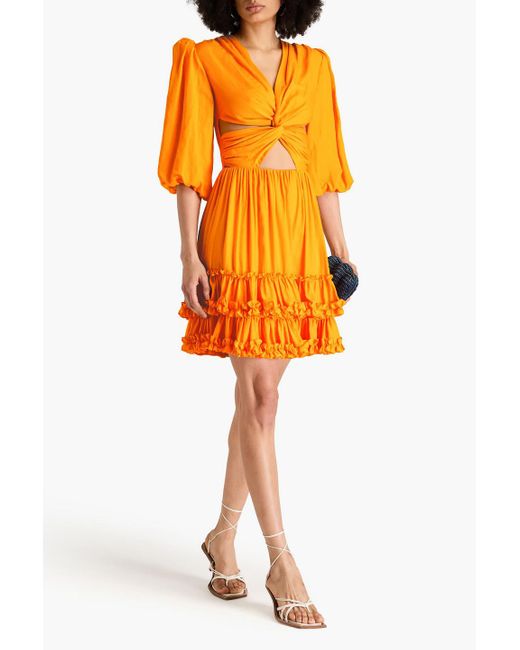 Costarellos Yellow Tiered Cutout Linen Dress