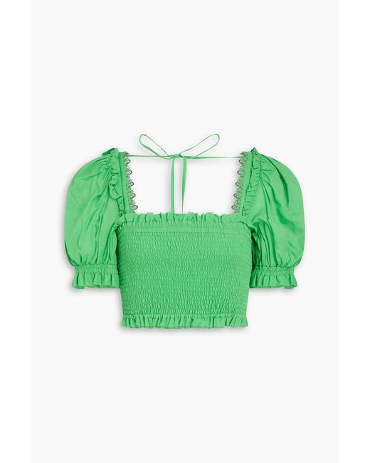Charo Ruiz Green Lirio Cropped Cotton-Blend Voile Top