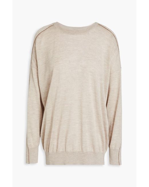 Brunello Cucinelli Natural Bead-embellished Cashmere And Silk-blend Sweater