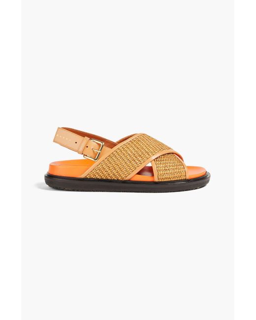 Marni Natural Fussbet Leather And Faux Raffia Slingback Sandals