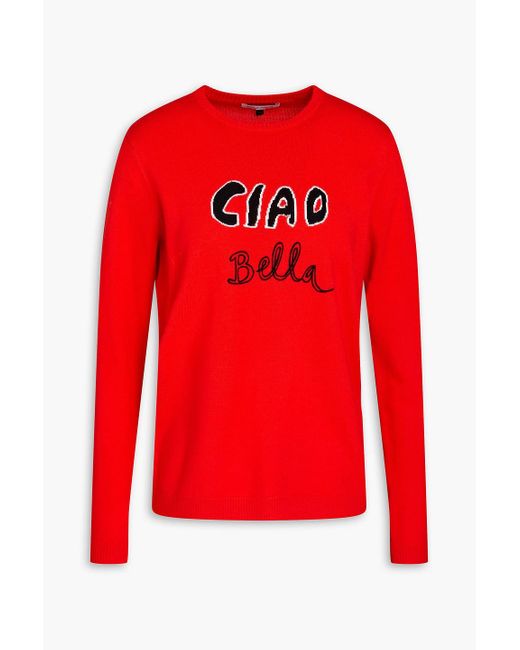 Bella Freud Red Embroide Intarsia-knit Wool Sweater