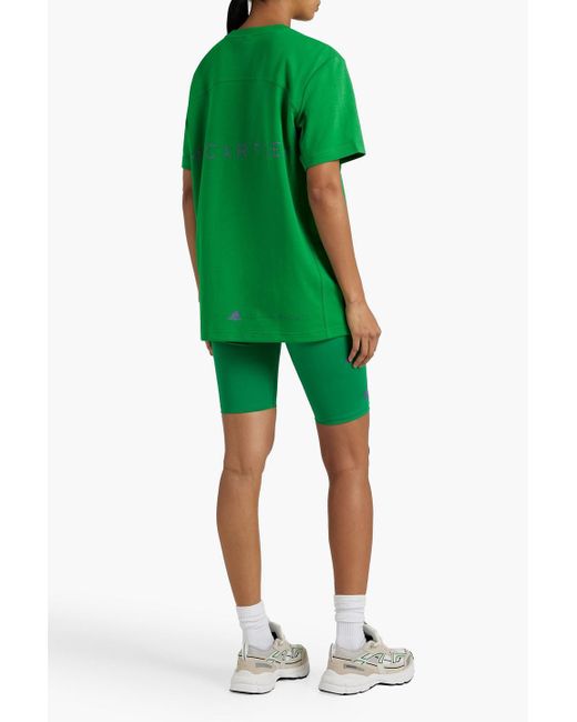 Adidas By Stella McCartney Green Logo-print Cotton-blend Jersey T-shirt
