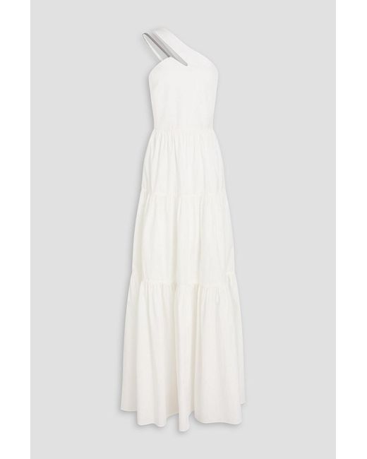 Brunello Cucinelli White One-Shoulder Bead-Embellished Cotton-Poplin Maxi Dress