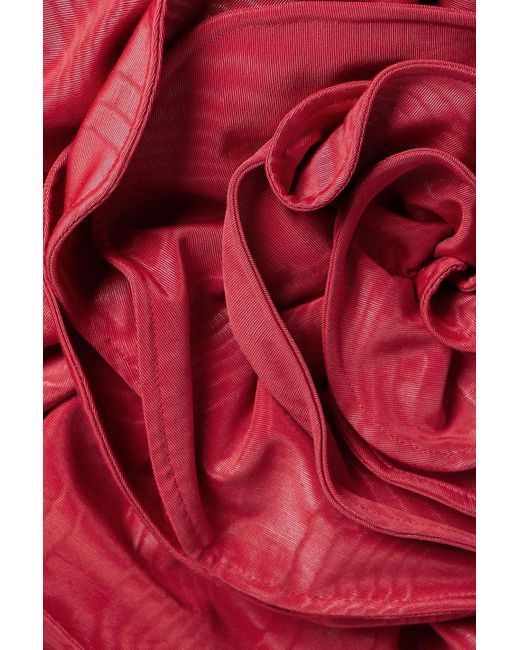 Huishan Zhang Red Clarisse Strapless Appliquéd Cotton-Blend Moire Mini Dress