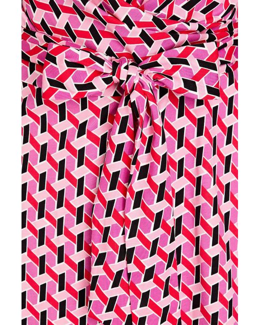 Diane von Furstenberg Red Sana Printed Jersey Midi Shirt Dress