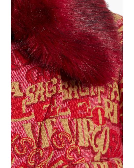 Zimmermann Red Faux Fur-trimmed Jacquard Jacket