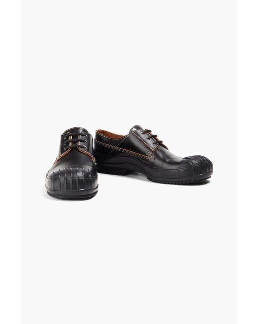 Maison Margiela Black Rubber-trimmed Leather Derby Shoes for men