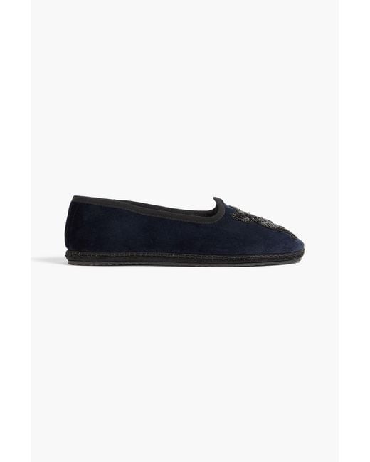 Emilio Pucci Black Bead-Embellished Velvet Slippers