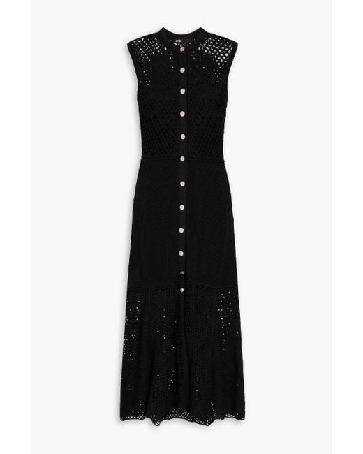 Maje Black Metallic Crochet-Knit Midi Dress